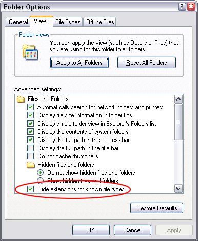 Windows文件夹选项“查看”选项卡