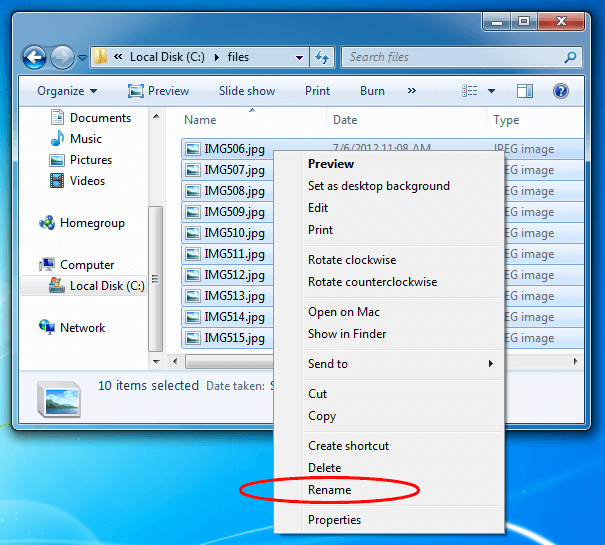 Windows 7重命名文件选项