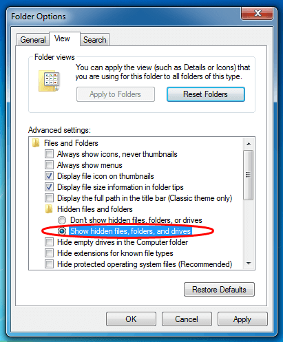 Windows 7显示隐藏文件
