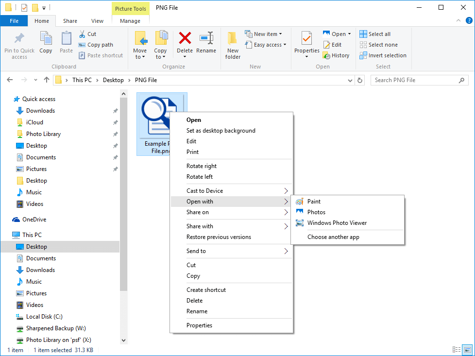 Windows 10使用上下文菜单打开