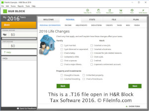 H＆R Block Tax Software 16中的.t2016文件的屏幕截图